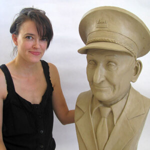 artist Stephanie Hunter with a custom clay sculpture