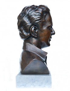 Side view of Rajamani custom bronze portrait