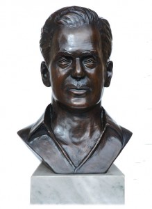 Front view of Rajamani custom bronze portrait