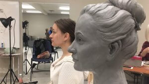 Work in progress - clay bust sculpture by artist Stephanie Hunter